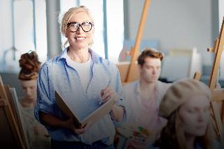 Art teacher in her classroom