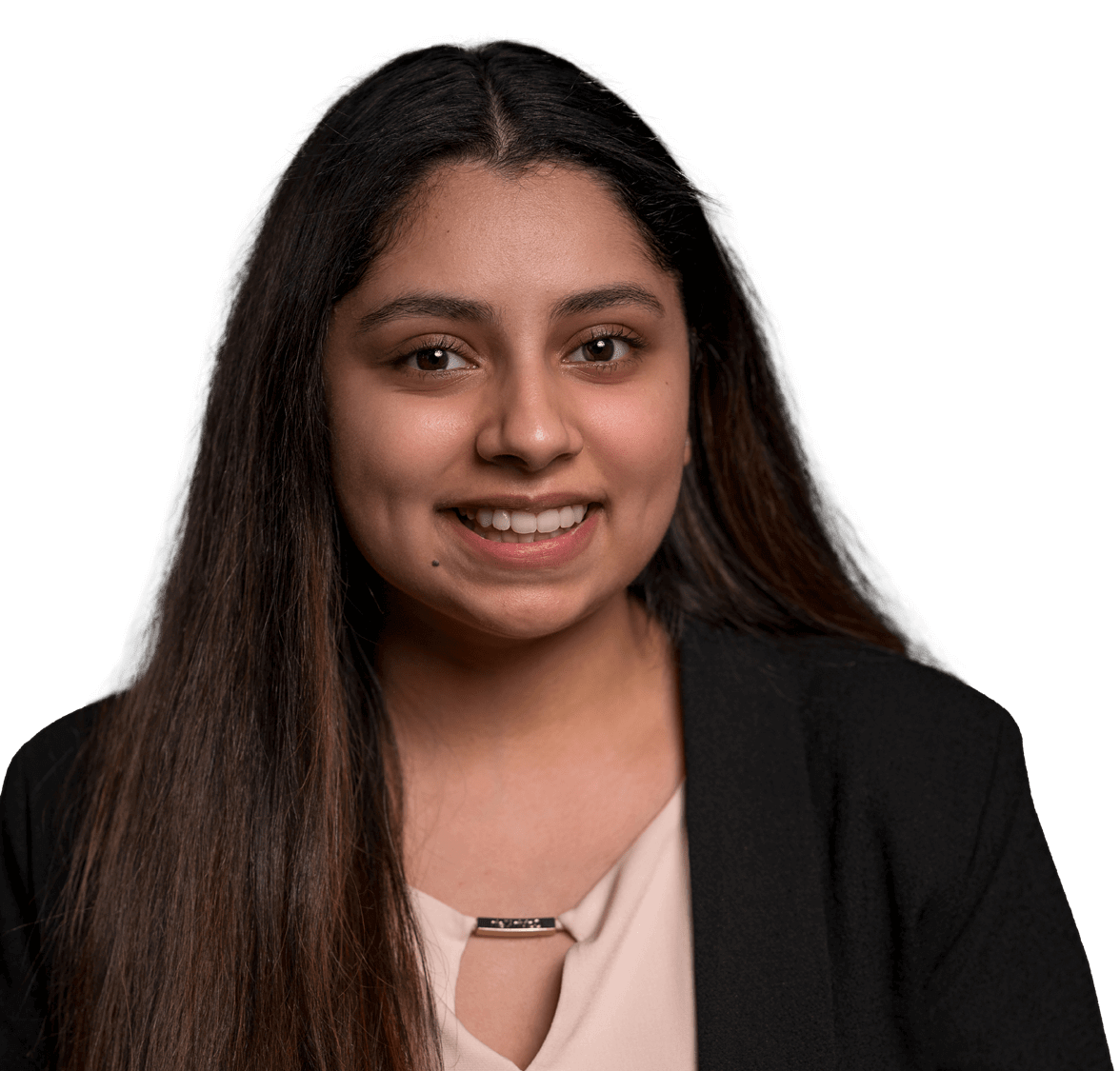 Elizabeth Martinez, student in a blazer with a pink top